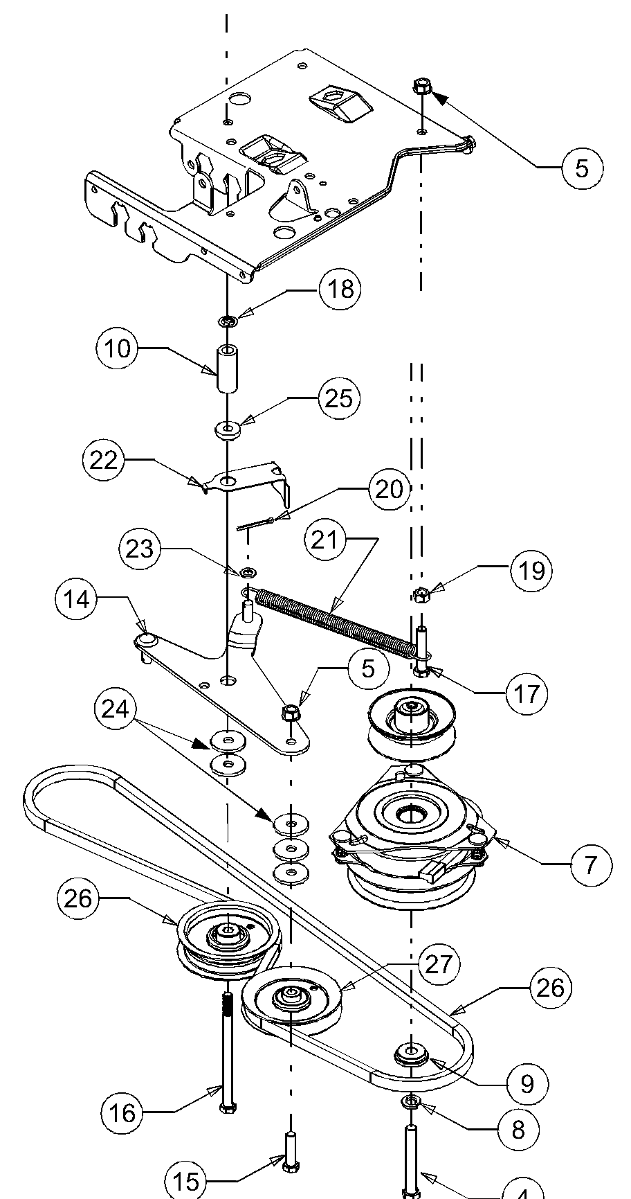 Power Take-Off (Pto) System Diagram and Parts List for LT1018 13AB11CG710-13AB11CG712-13AL11CG710-13AL11CG712-13AX11CG710-13AX11CG712 Cub Cadet Lawn Tractor